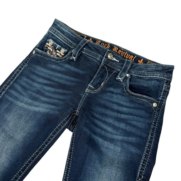 New Rock Revival Bling Jean Size 24 Mid Rise Skinny Stretch Nicci Dark Wash Read - Picture 7 of 14